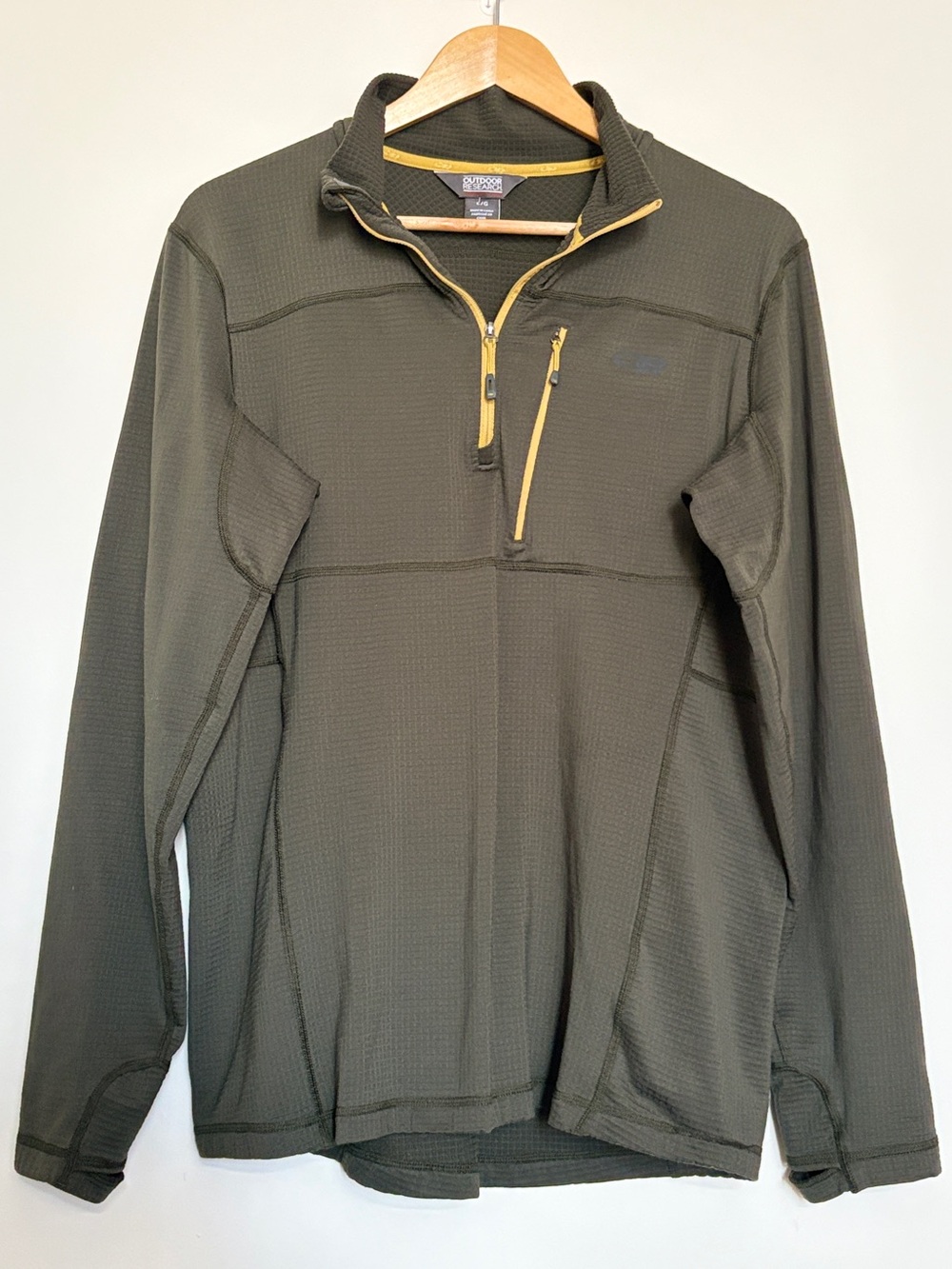 Outdoor Research Vigor Grid Fleece Quarter Zip Pullover Olive Green Gold Men’s L